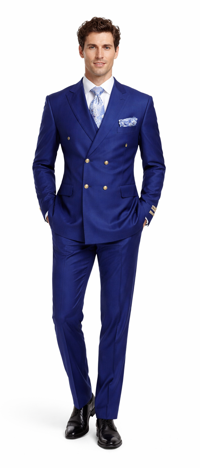 Rossiman Men’s Slim Fit Royal Blue Suit - Double-Breasted Elegance - Italian Tailored Luxury 3-Piece Suit for Men by USA Men's Outlet