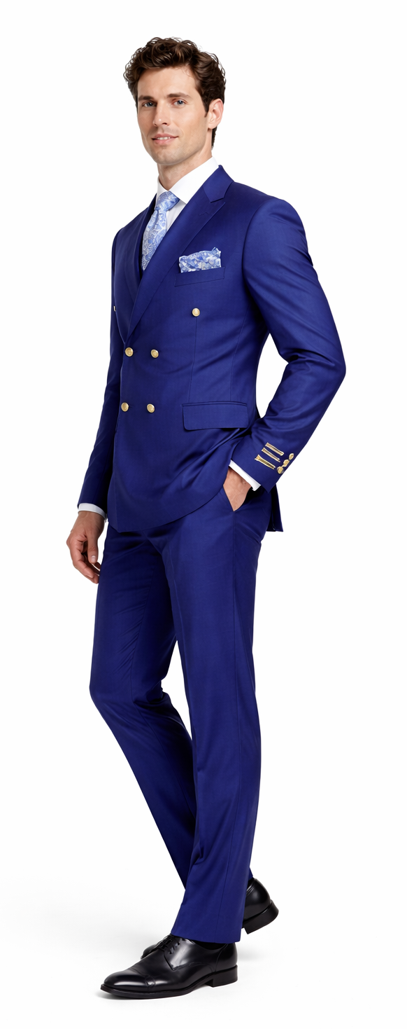 Rossiman Men’s Slim Fit Royal Blue Suit - Double-Breasted Elegance - Italian Tailored Luxury 3-Piece Suit for Men by USA Men's Outlet