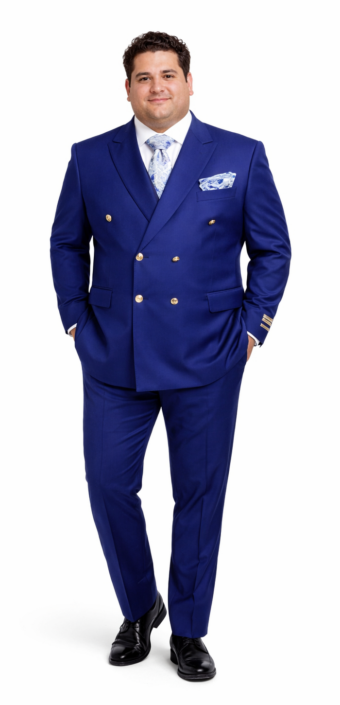 Rossiman Men’s Slim Fit Royal Blue Suit - Double-Breasted Elegance - Italian Tailored Luxury 3-Piece Suit for Men by USA Men's Outlet