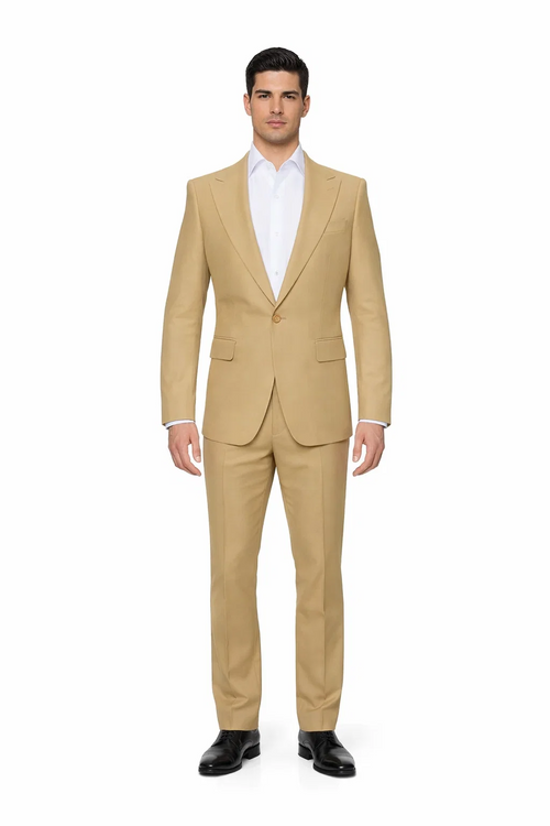 Rossiman Men’s Tan Seersucker Suit - Peak Lapel Formalwear with Tone-on-Tone Shadow Stripe by USA Men's Outlet