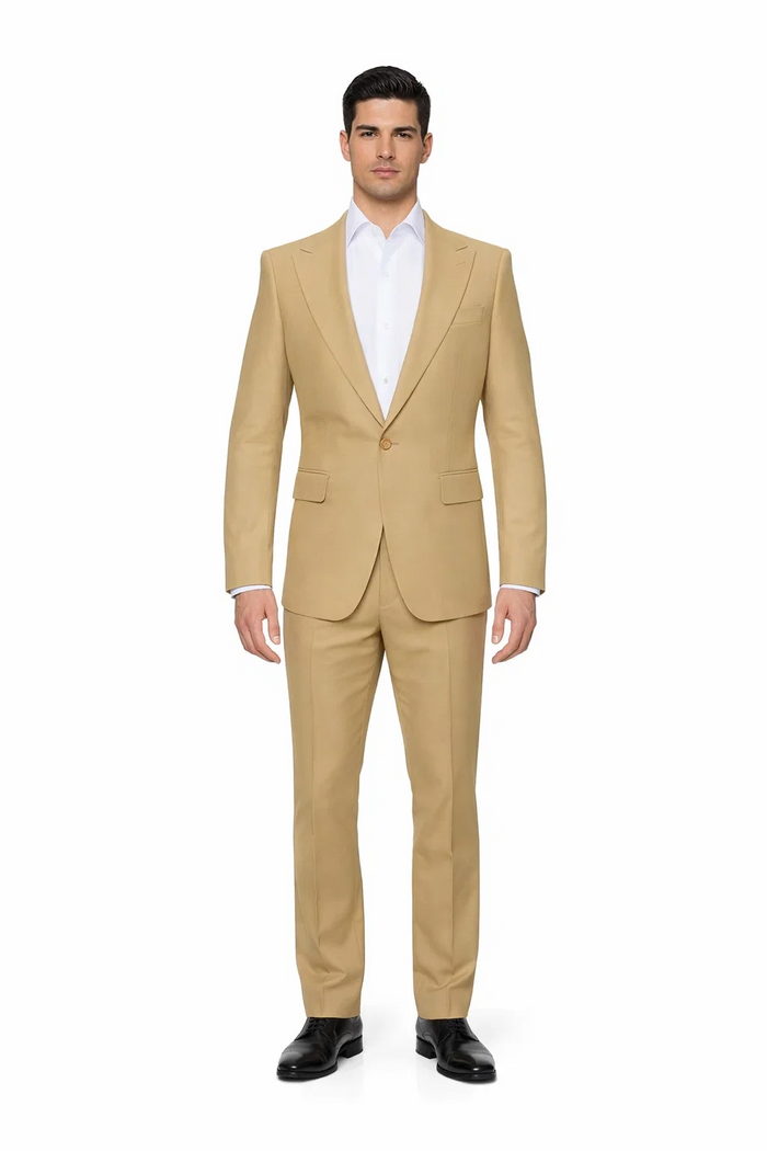 Rossiman Men’s Tan Seersucker Suit - Peak Lapel Formalwear with Tone-on-Tone Shadow Stripe by USA Men's Outlet