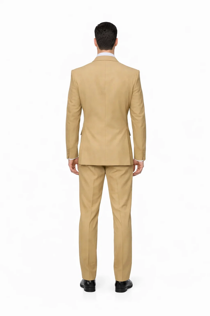 Rossiman Men’s Tan Seersucker Suit - Peak Lapel Formalwear with Tone-on-Tone Shadow Stripe by USA Men's Outlet