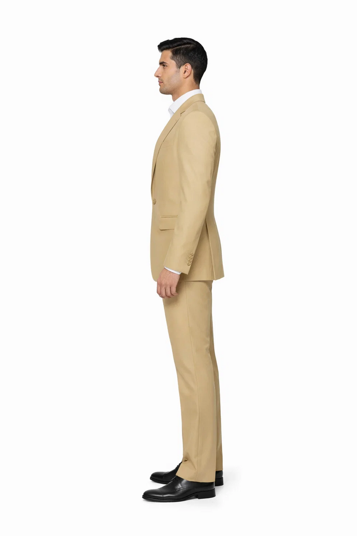 Rossiman Men’s Tan Seersucker Suit - Peak Lapel Formalwear with Tone-on-Tone Shadow Stripe by USA Men's Outlet
