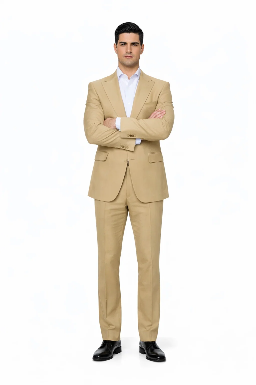 Rossiman Men’s Tan Seersucker Suit - Peak Lapel Formalwear with Tone-on-Tone Shadow Stripe by USA Men's Outlet
