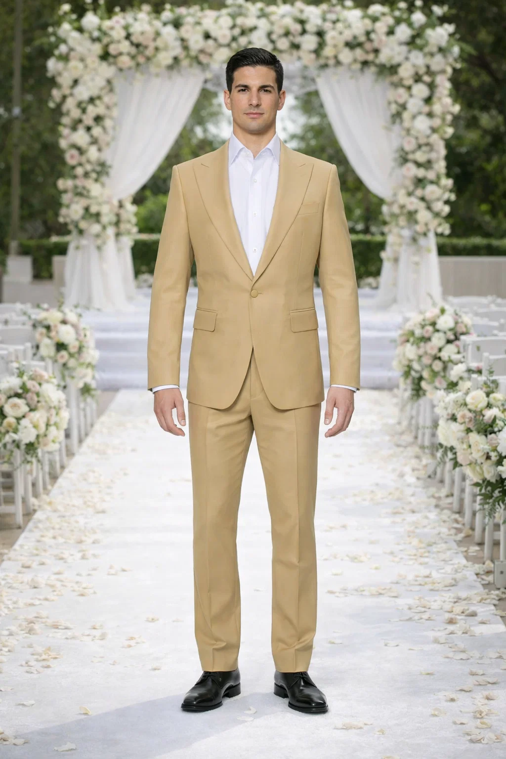 Rossiman Men’s Tan Seersucker Suit - Peak Lapel Formalwear with Tone-on-Tone Shadow Stripe by USA Men's Outlet