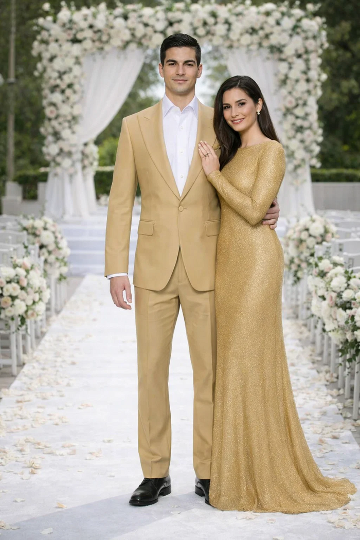 Rossiman Men’s Tan Seersucker Suit - Peak Lapel Formalwear with Tone-on-Tone Shadow Stripe by USA Men's Outlet
