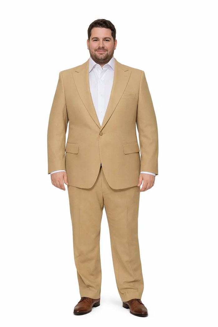 Rossiman Men’s Tan Seersucker Suit - Peak Lapel Formalwear with Tone-on-Tone Shadow Stripe by USA Men's Outlet