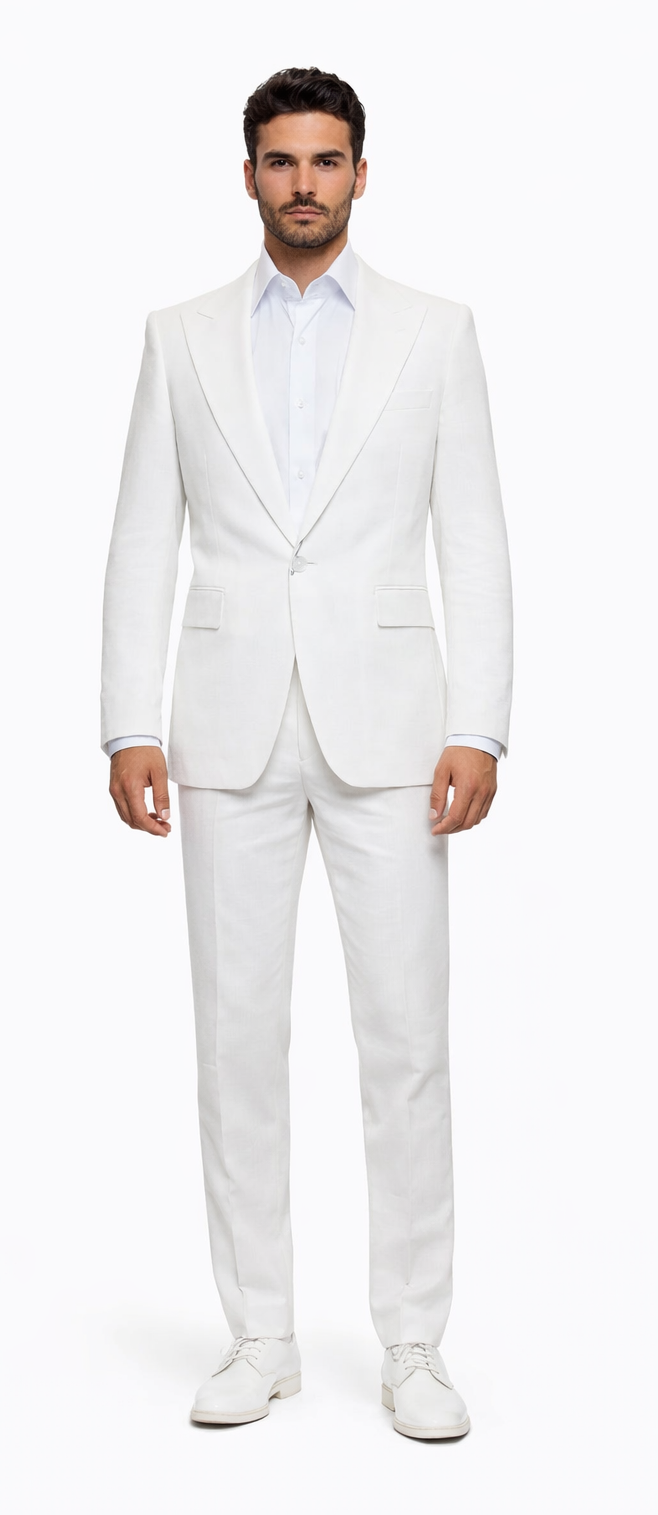 Rossiman Men’s White Seersucker Suit - Peak Lapel Summer Formalwear at USA Men's Outlet