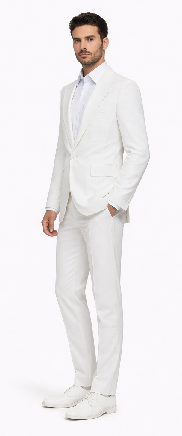 Rossiman Men’s White Seersucker Suit - Peak Lapel Summer Formalwear at USA Men's Outlet