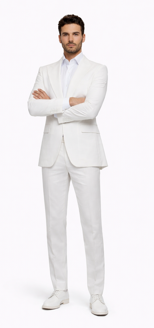 Rossiman Men’s White Seersucker Suit - Peak Lapel Summer Formalwear at USA Men's Outlet