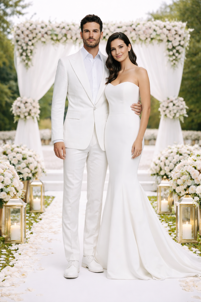Rossiman Men’s White Seersucker Suit - Peak Lapel Summer Formalwear at USA Men's Outlet