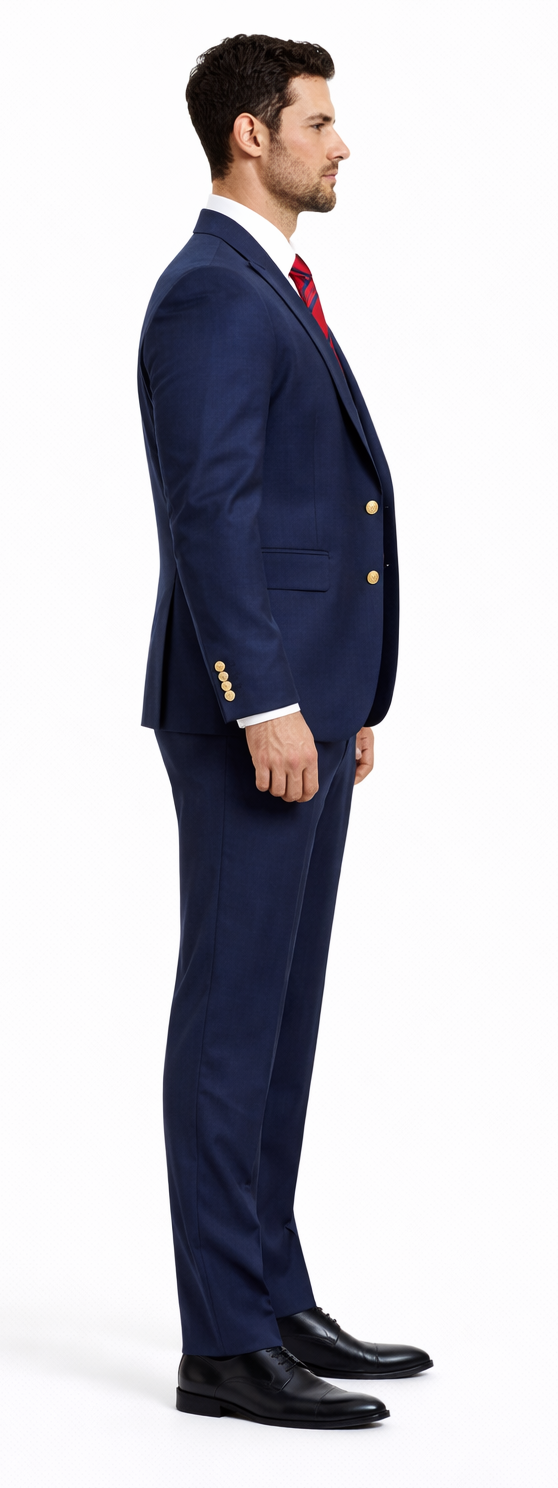 Rossiman Men’s Navy Blue Suit - Classic 1-Button Peak Lapel Jacket with Double-Breasted Vest by USA Men's Outlet