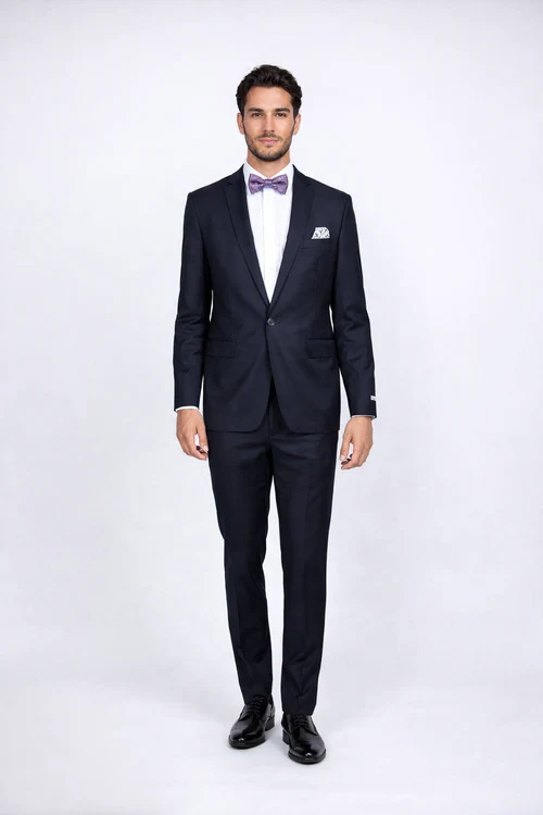 Rossiman Rossi Navy Blue Slim Fit Suit - Peak Lapel Tailored Formalwear for Men - Italian 3-Piece Luxury Suit by USA Men's Outlet