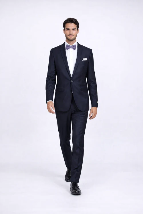 Rossiman Rossi Navy Blue Slim Fit Suit - Peak Lapel Tailored Formalwear for Men - Italian 3-Piece Luxury Suit by USA Men's Outlet