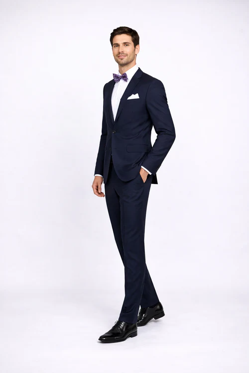 Rossiman Rossi Navy Blue Slim Fit Suit - Peak Lapel Tailored Formalwear for Men - Italian 3-Piece Luxury Suit by USA Men's Outlet