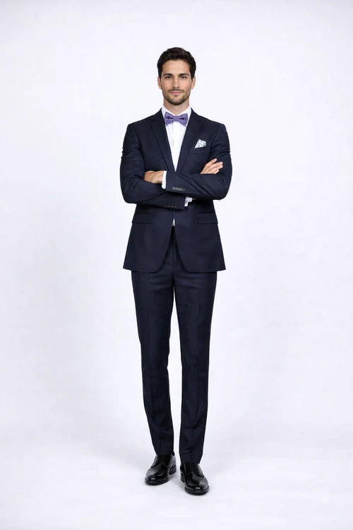 Rossiman Rossi Navy Blue Slim Fit Suit - Peak Lapel Tailored Formalwear for Men - Italian 3-Piece Luxury Suit by USA Men's Outlet