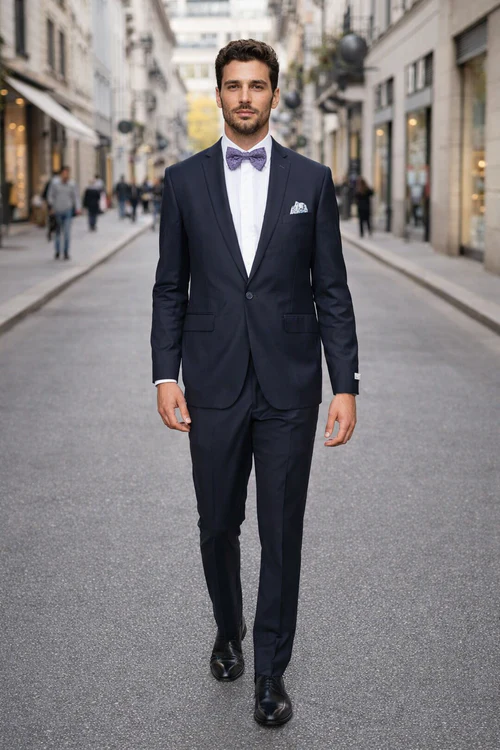 Rossiman Rossi Navy Blue Slim Fit Suit - Peak Lapel Tailored Formalwear for Men - Italian 3-Piece Luxury Suit by USA Men's Outlet