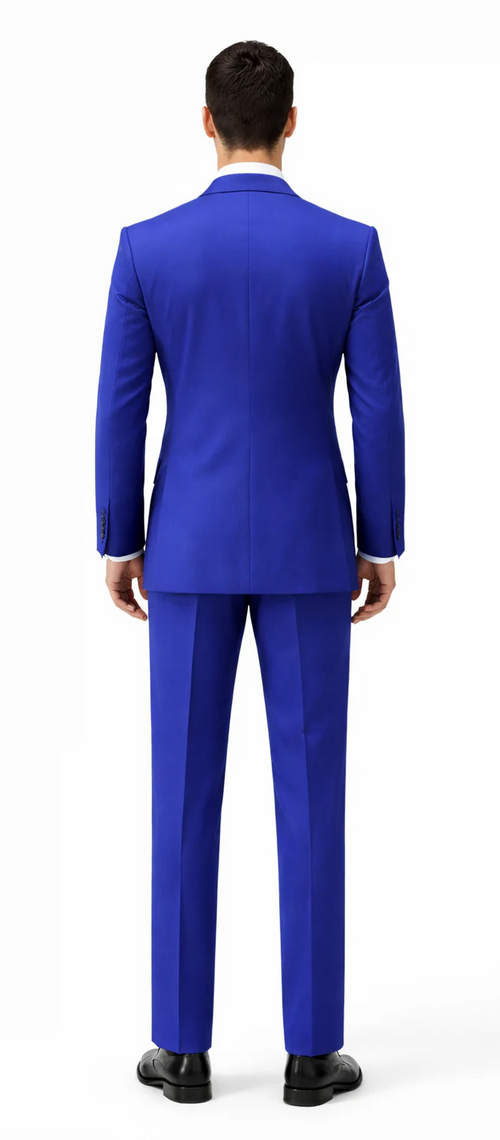 Rossiman Royal Blue Suit for Men - Classic 1-Button Peak Lapel Jacket & Double-Breasted Vest - Italian Tailored 3-Piece Luxury Suit USA Men's Outlet