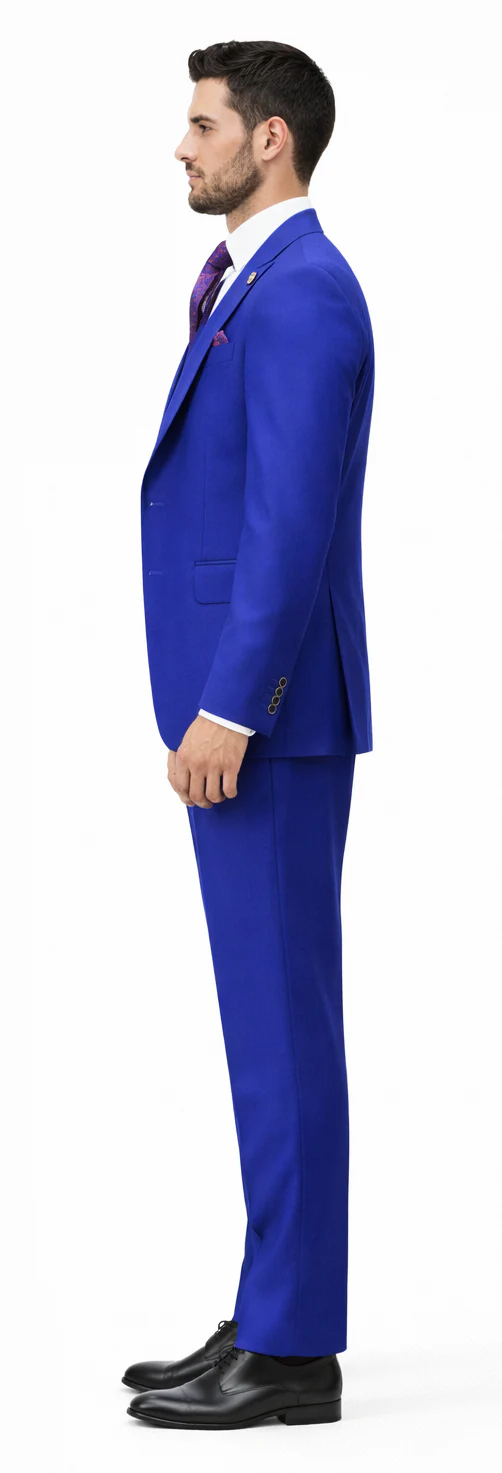 Rossiman Royal Blue Suit for Men - Classic 1-Button Peak Lapel Jacket & Double-Breasted Vest - Italian Tailored 3-Piece Luxury Suit USA Men's Outlet