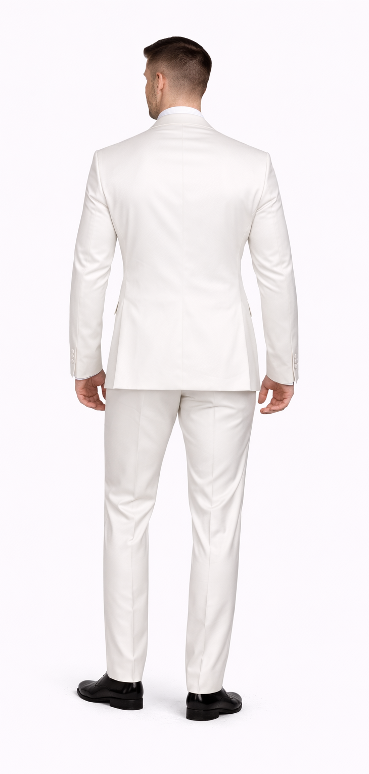 Rossiman White Sateen Suit for Men | High-Shine Formal Elegance – Italian Tailored Luxury Double-Breasted Suit