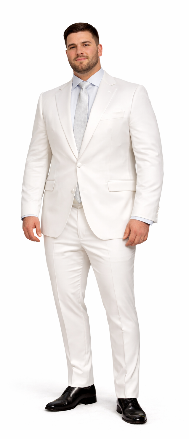 Rossiman White Sateen Suit for Men | High-Shine Formal Elegance – Italian Tailored Luxury Double-Breasted Suit
