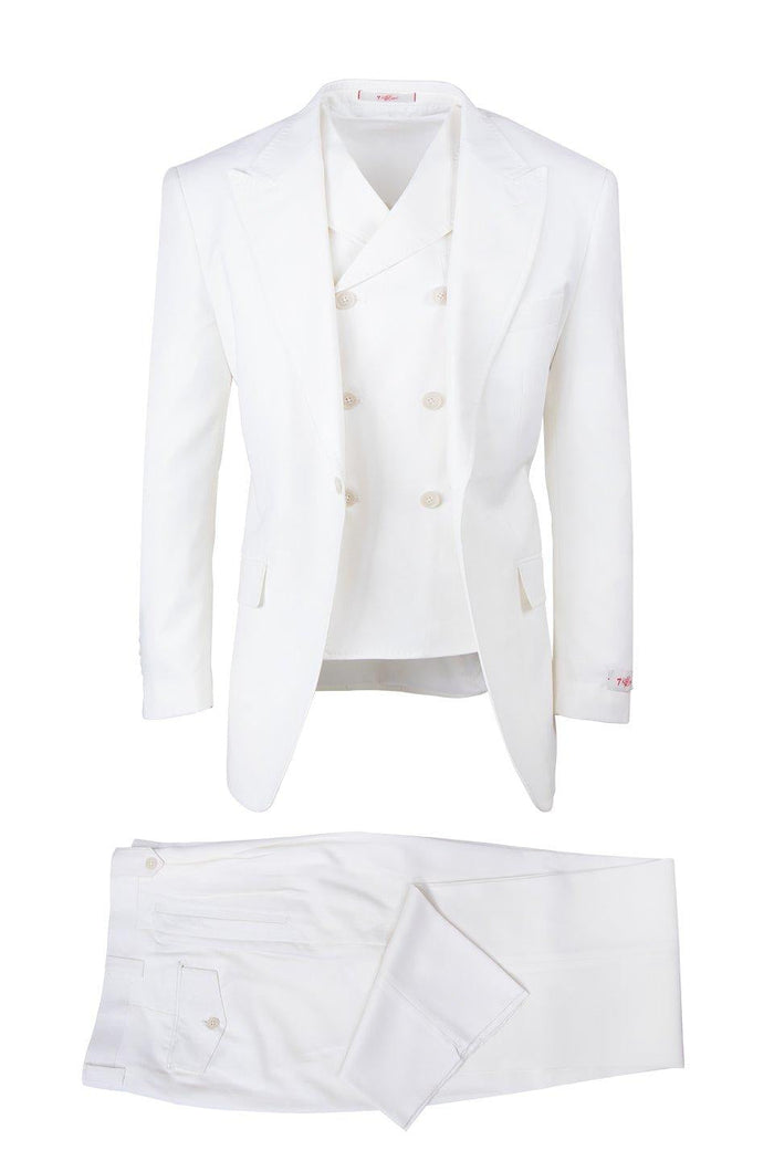 Tiglio Italian Suit - Real Wool Fabric Super 150's San Giovesse off White, Wide Leg Suit & Vest super 150 wool in Color Off White