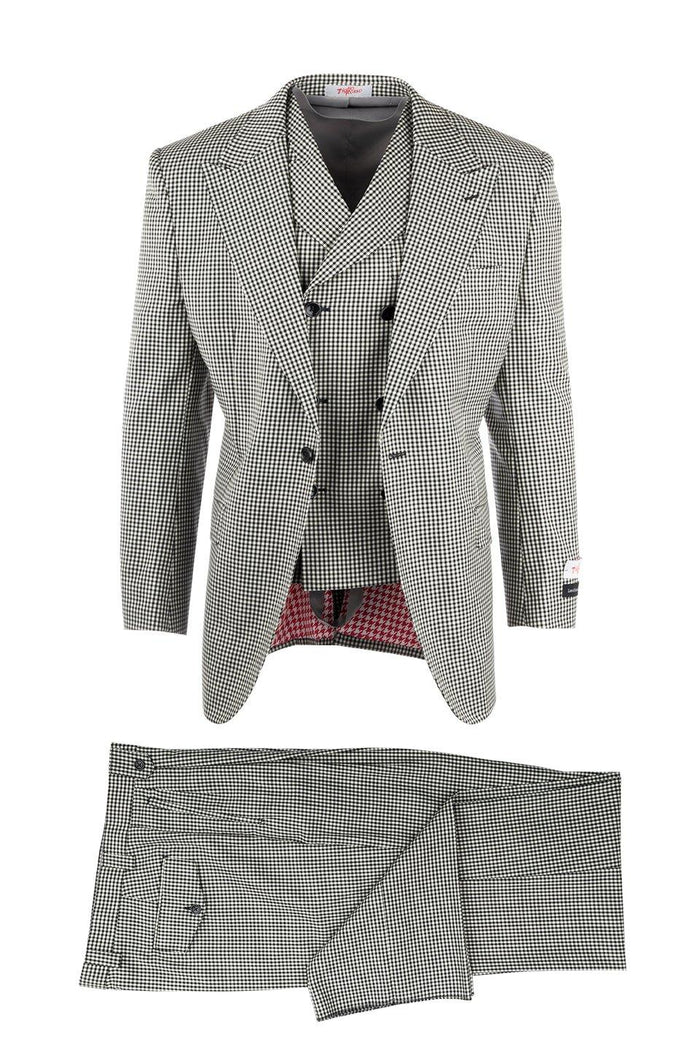 Tiglio Italian Suit - Real Wool Fabric Super 150's San Giovesse Black and White Check