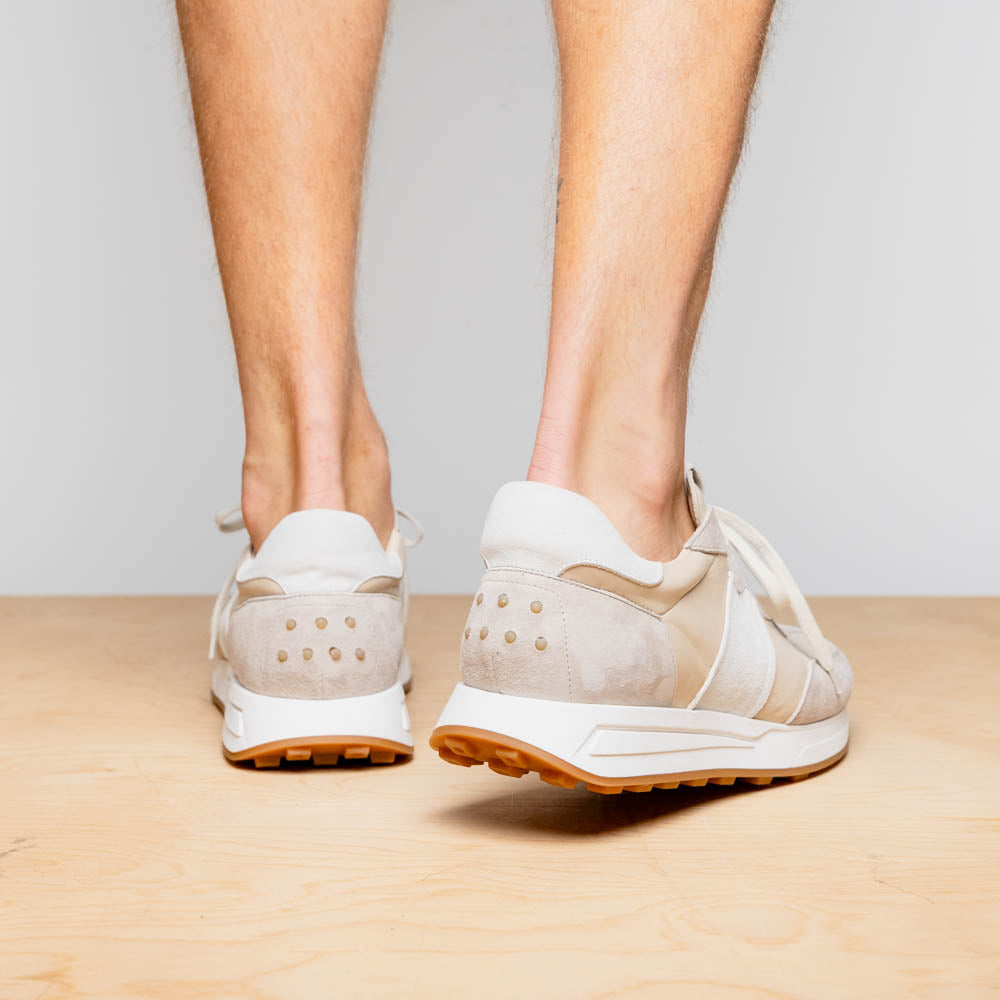 Zelli Roxi Luxury Sneaker in Taupe Suede and Smooth Calfskin