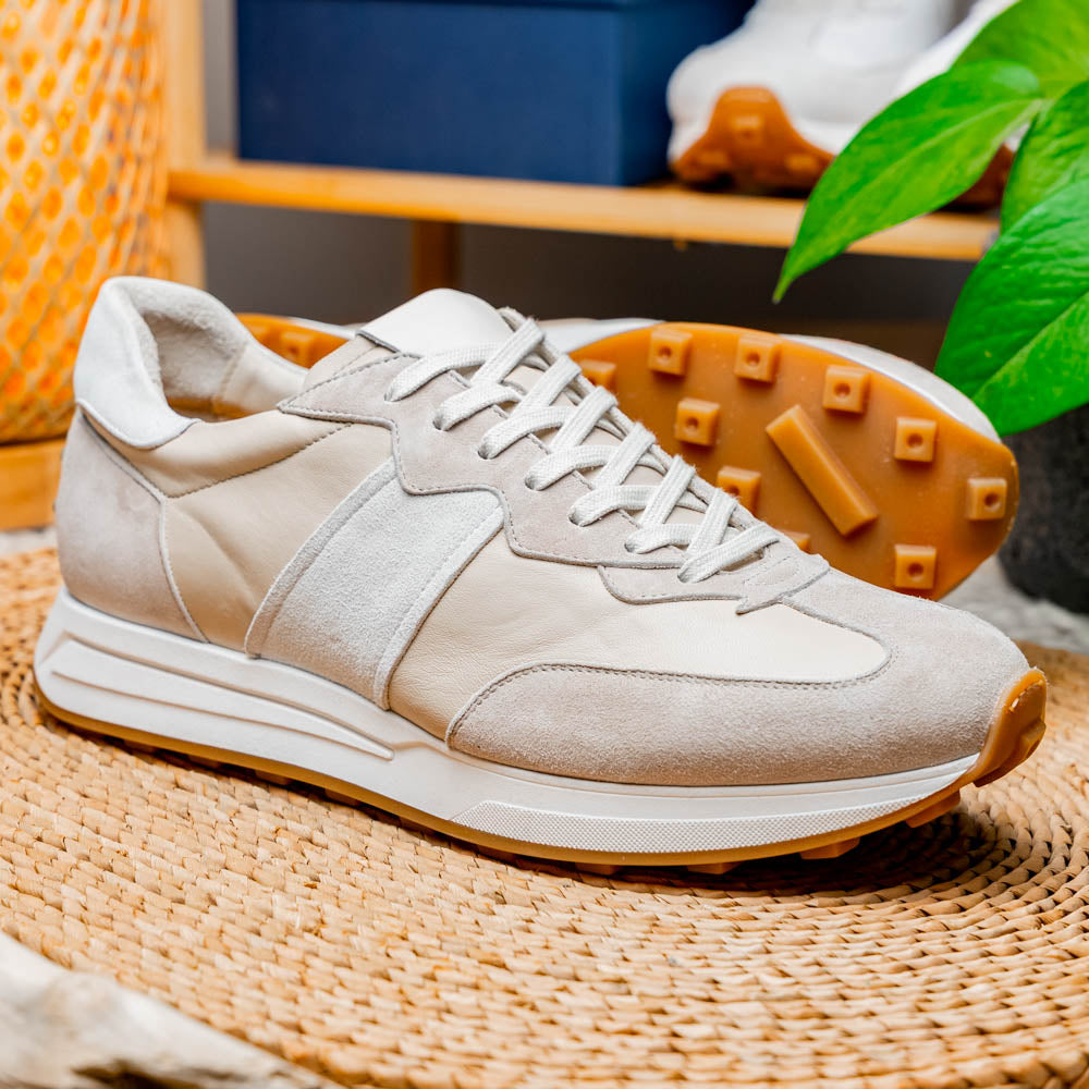 Zelli Roxi Luxury Sneaker in Taupe Suede and Smooth Calfskin