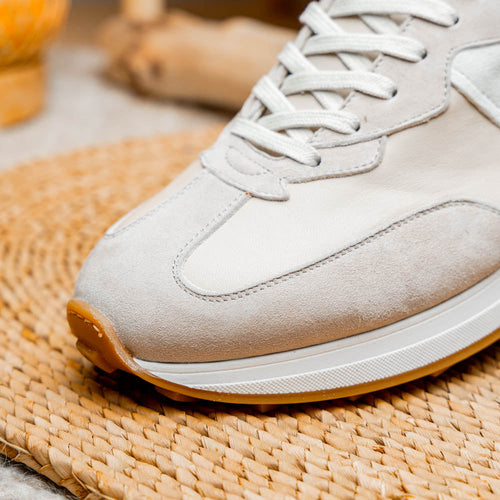 Zelli Roxi Luxury Sneaker in Taupe Suede and Smooth Calfskin