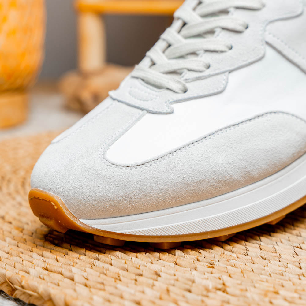 Zelli Roxi Italian Suede and Calfskin Luxury Sneaker in White