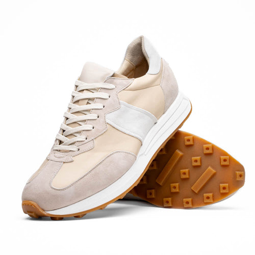 Zelli Roxi Luxury Sneaker in Taupe Suede and Smooth Calfskin