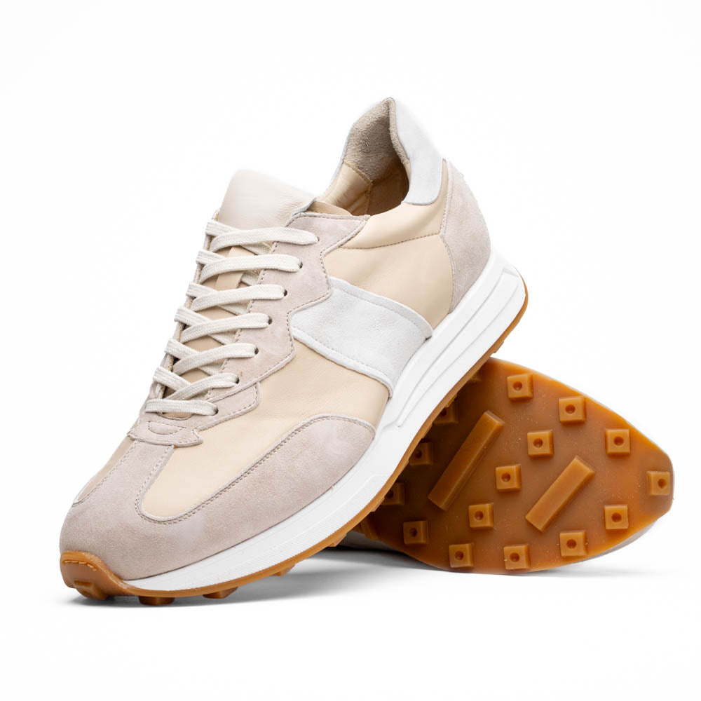 Zelli Roxi Luxury Sneaker in Taupe Suede and Smooth Calfskin