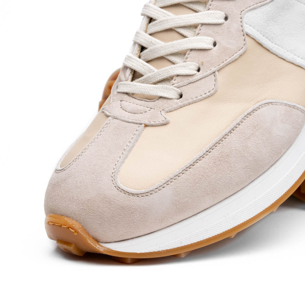 Zelli Roxi Luxury Sneaker in Taupe Suede and Smooth Calfskin