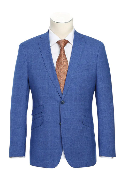 Royal Blue English Laundry Notch Suit: Slim Fit Winpane Plaid - Elegant Mensattire