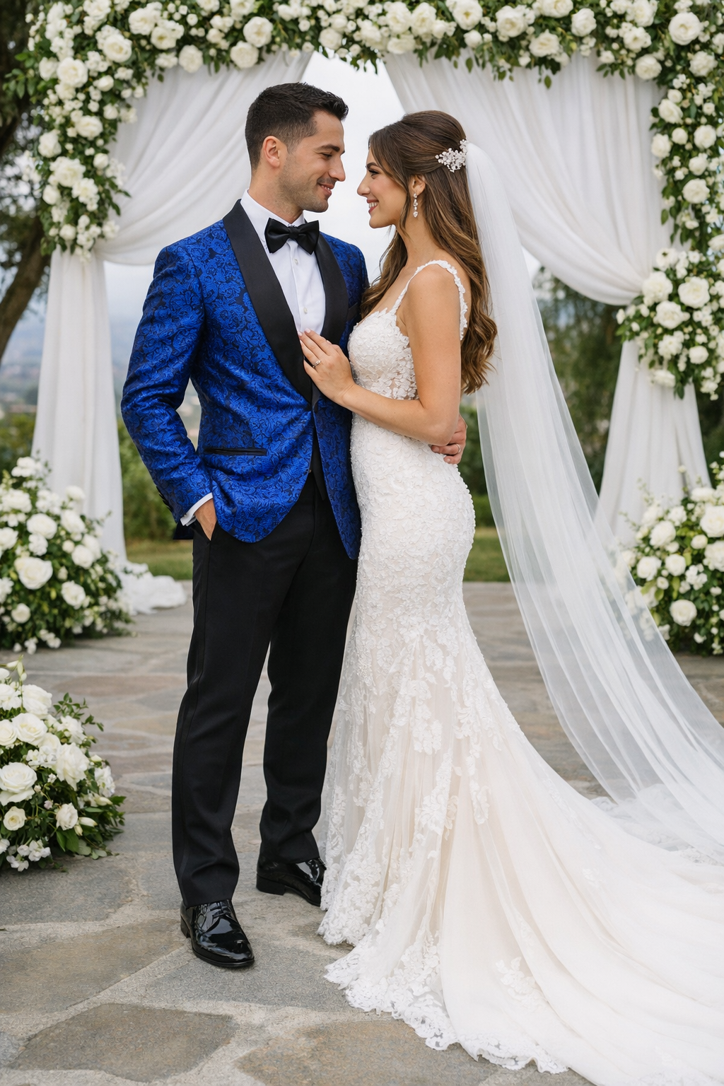 Royal Blue Floral Tuxedo with Shawl Lapel – 4 Piece Slim Fit Set