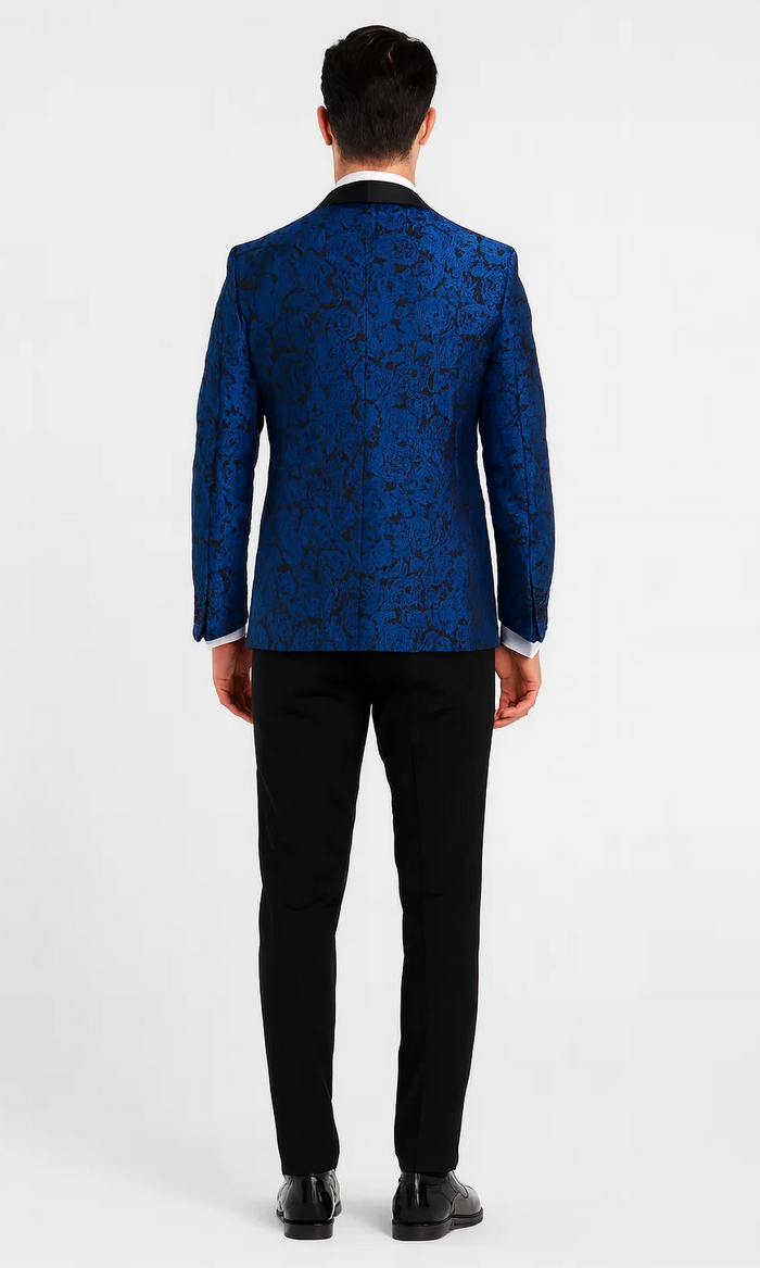 Royal Blue Floral Tuxedo with Shawl Lapel – 4 Piece Slim Fit Set