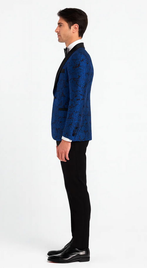Royal Blue Floral Tuxedo with Shawl Lapel – 4 Piece Slim Fit Set
