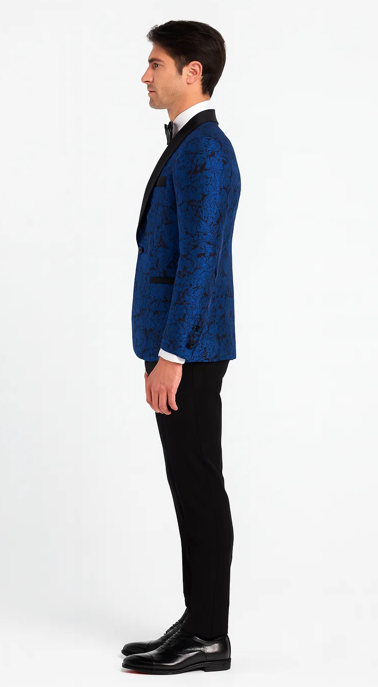 Royal Blue Floral Tuxedo with Shawl Lapel – 4 Piece Slim Fit Set