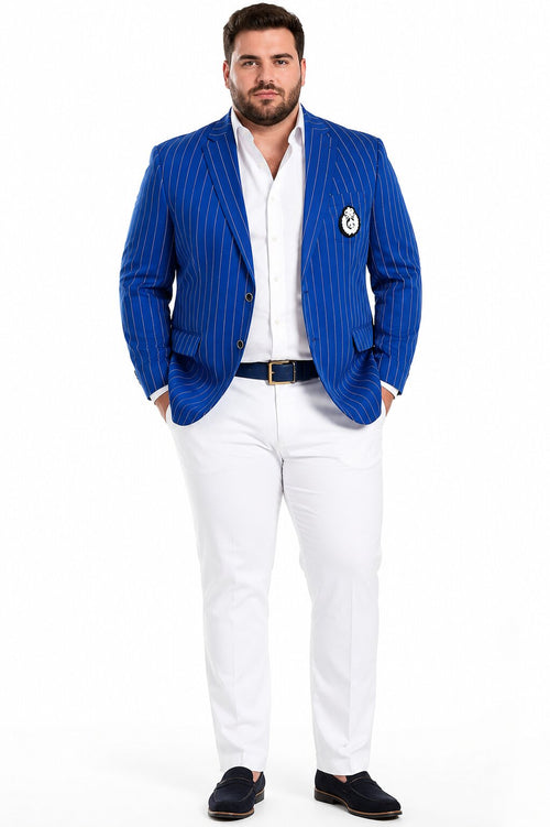 Royal Blue Pinstripe Blazer With White Pants - Suit Party Blazer by USA Men's Outlet