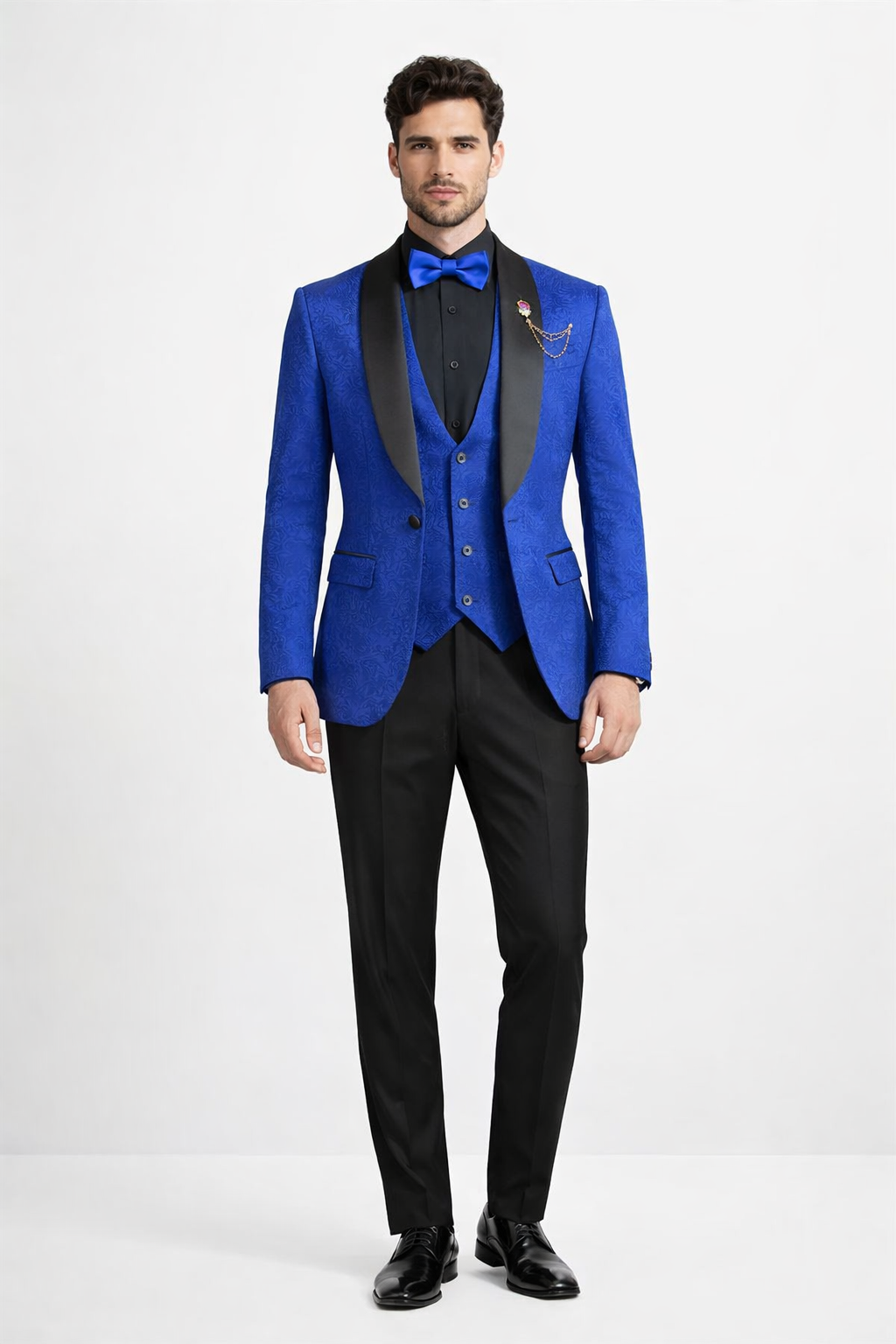 Royal Blue Prom Tuxedo Suit - Royal Blue Wedding Suit - Men's Slim Fit Vested Paisley Wedding Tuxedo In Royal Blue