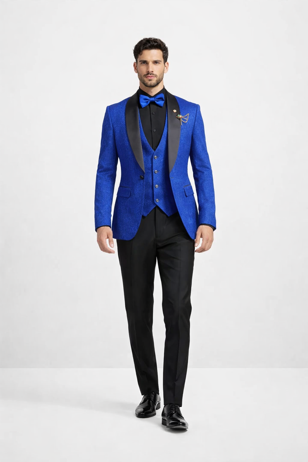 Royal Blue Prom Tuxedo Suit - Royal Blue Wedding Suit - Men's Slim Fit Vested Paisley Wedding Tuxedo In Royal Blue