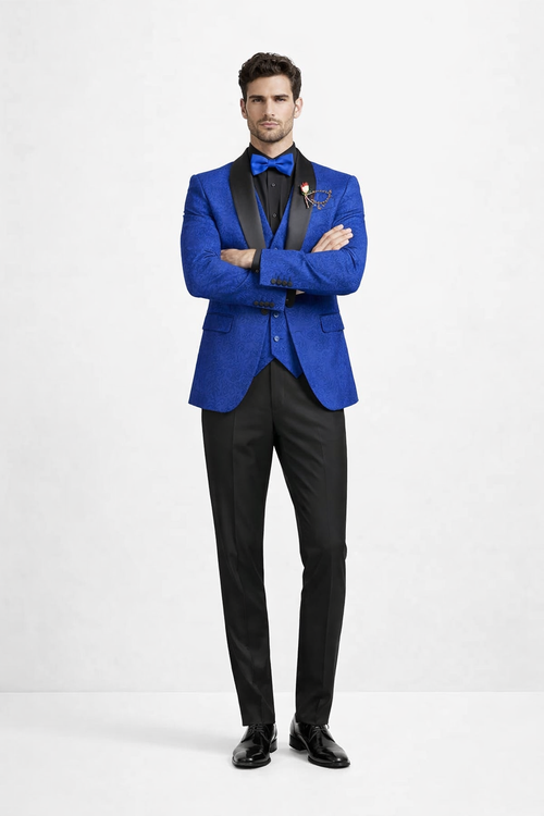 Royal Blue Prom Tuxedo Suit - Royal Blue Wedding Suit - Men's Slim Fit Vested Paisley Wedding Tuxedo In Royal Blue