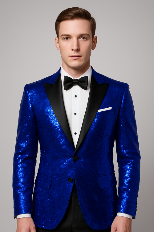 Sequin Suit - Shiny Suit - Royal Blue Suit - Metallic Fabric suit- Stage Tuxedo - Groom Suit Jacket + Pants