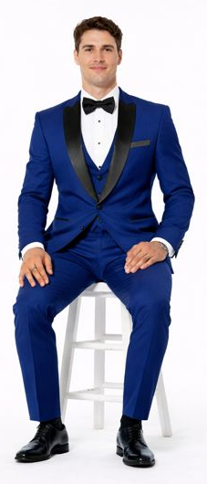 Royal Blue Tuxedo with Black Peak Lapel Slim Fit - Wedding - Prom