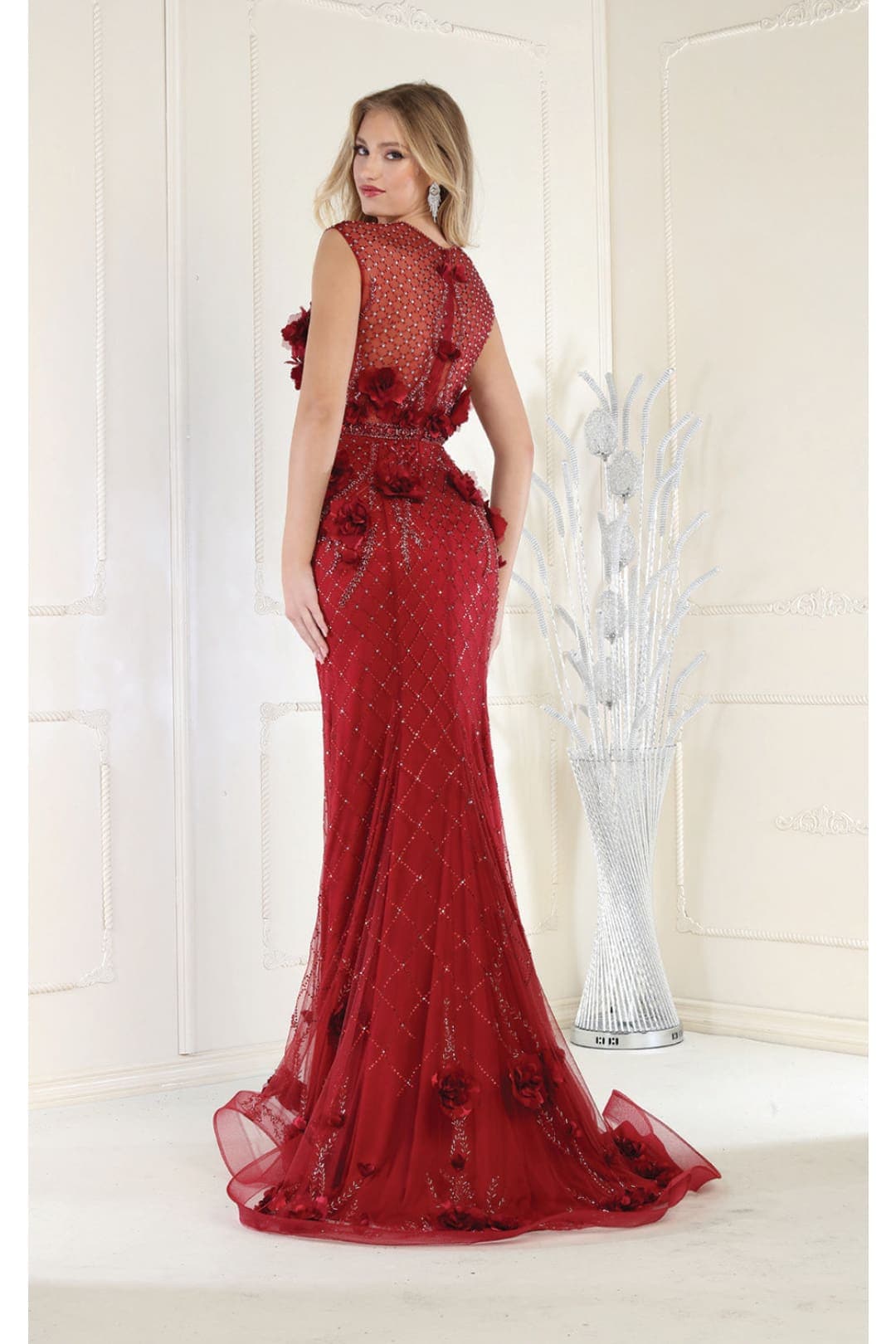 Royal Queen RQ7951 V-Neck 3D Floral Evening Dress
