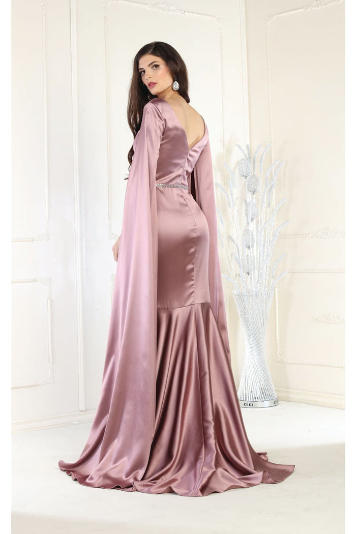 V-Neck Cape Sleeve Mermaid Formal Evening Dress