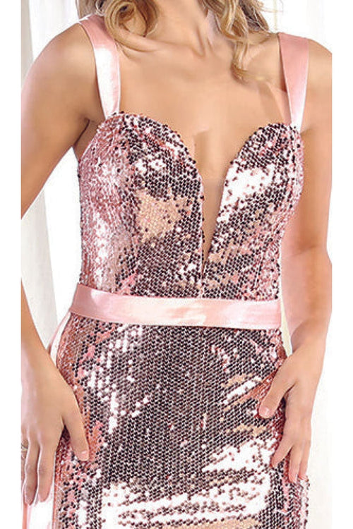 Royal Queen RQ7964 Queen Anne Neckline Sequin Prom Dress