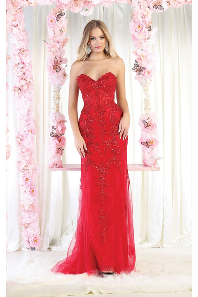 Royal Queen RQ8013 Embellished Strapless Boned Corset Evening Gown