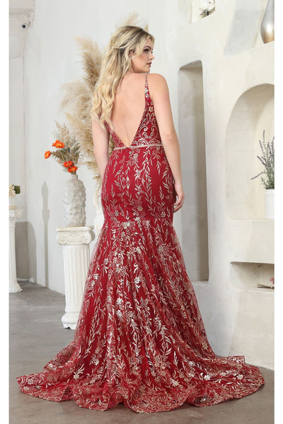 Royal Queen RQ8017 V-upper Back Sheer Sides Glitter Prom Gown